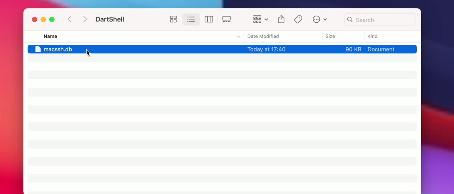 The macssh.db configuration database in Finder