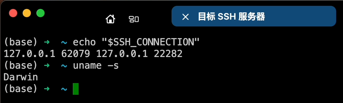 通过跳板连接目标 SSH 服务后,终端正常返回命令结果